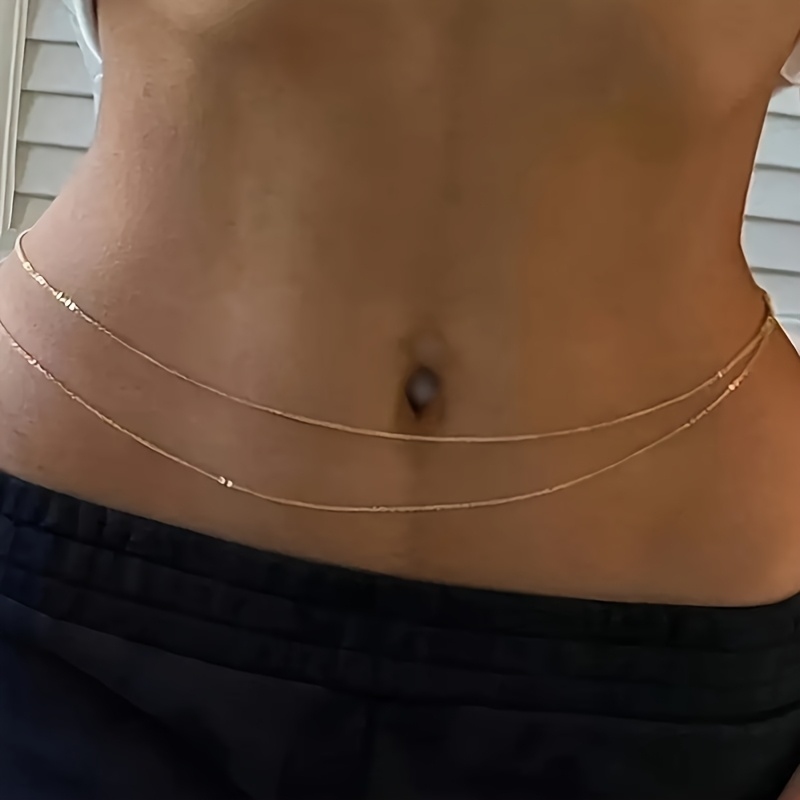 Body Jewelry For You - Sabuk rantai pinggang logam emas dua