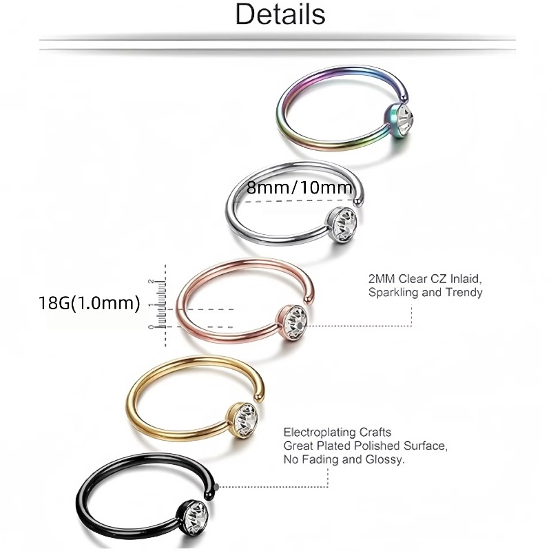 5 buah cincin hidung 18G, mode - Body Jewelry Surgical Steel ulasan dan harga